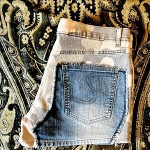 - Lazerjeans Camouflage Denim Shorts with Jean patchwork detail